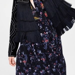 ♡ Zara Fringe Embellished Velvet Jacket